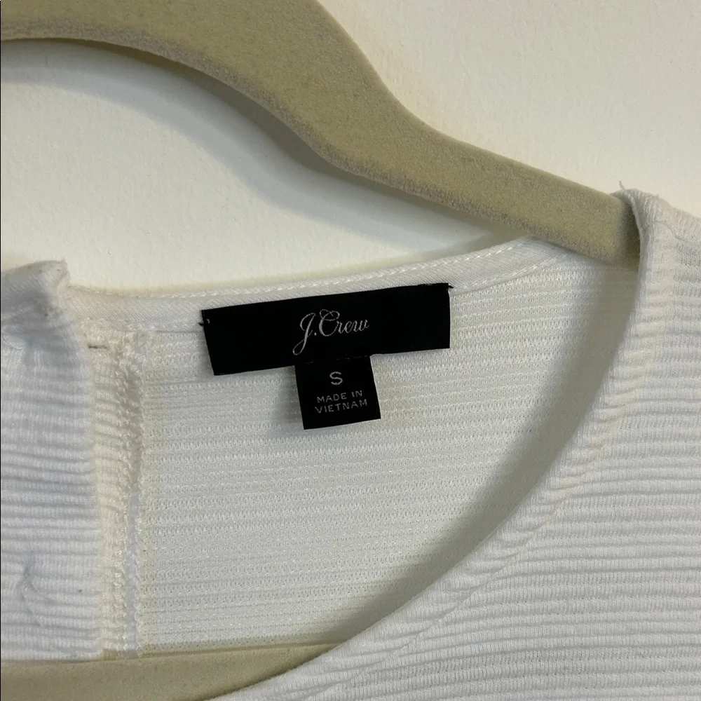 J. Crew White Ribbed Tiered Button Back Top